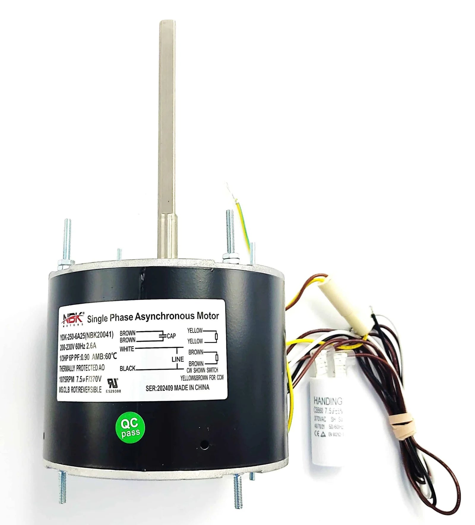 Condenser Fan Motor 1/3 HP 208-230V 1075 RPM w/ Capacitor – Replaces Fasco D7908, Packard 43733
