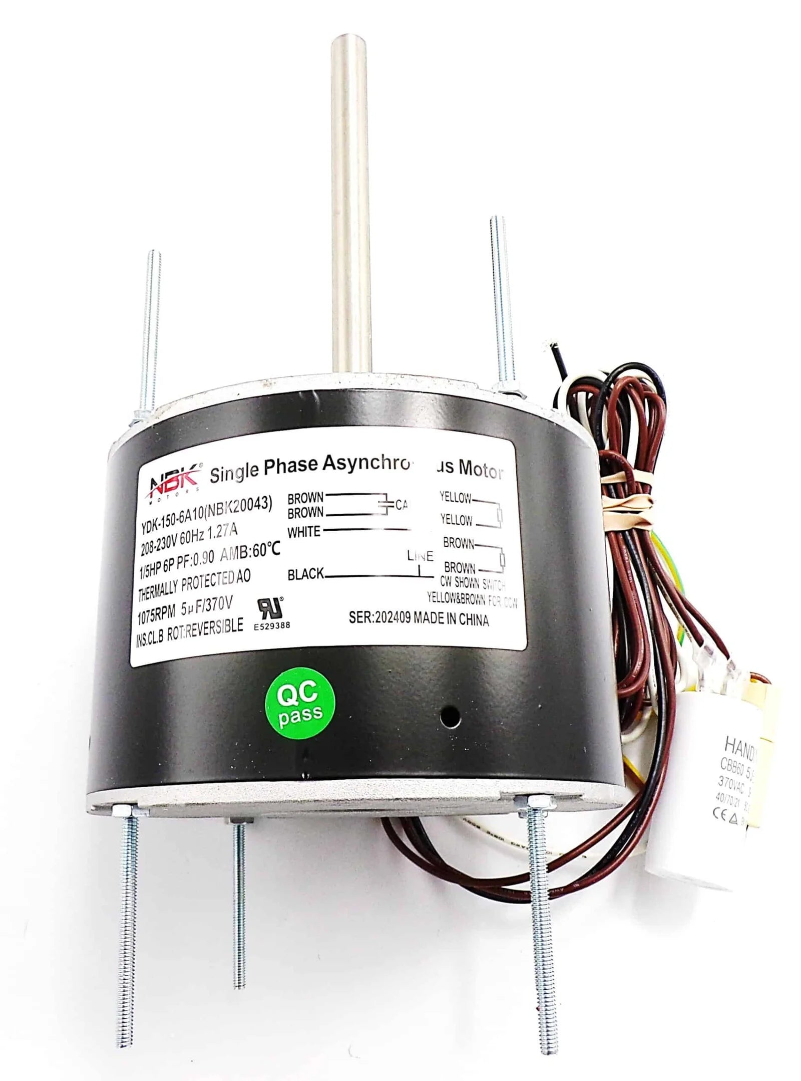 Condenser Fan Motor 1/5 HP 208-230V 1075 RPM w/ Capacitor – Replaces Fasco D906