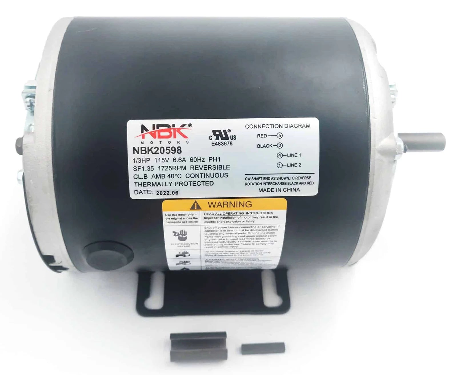 1/3 HP Fan Motor, 115V, 1725 RPM, Self-Cooled – Replaces Fasco D6004 & Carrier HC41DE114